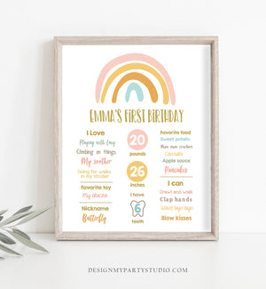 Editable Rainbow Birthday Milestones Sign Girl First Birthday 1st Pastel Infographic Birthday Decor Download Corjl Template Printable 0331