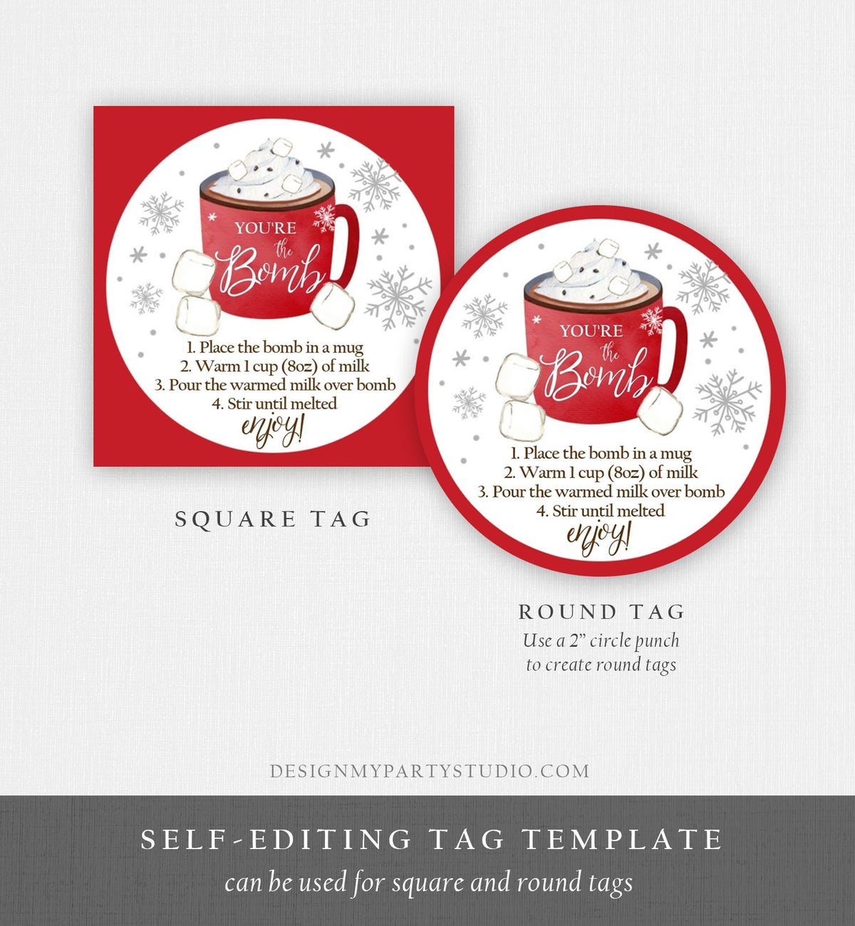 Editable Hot Chocolate Bomb Tags Bomb Instructions Cookies and Cocoa Favor Tags Winter Christmas You&#39;re The Bomb Digital PRINTABLE 0353