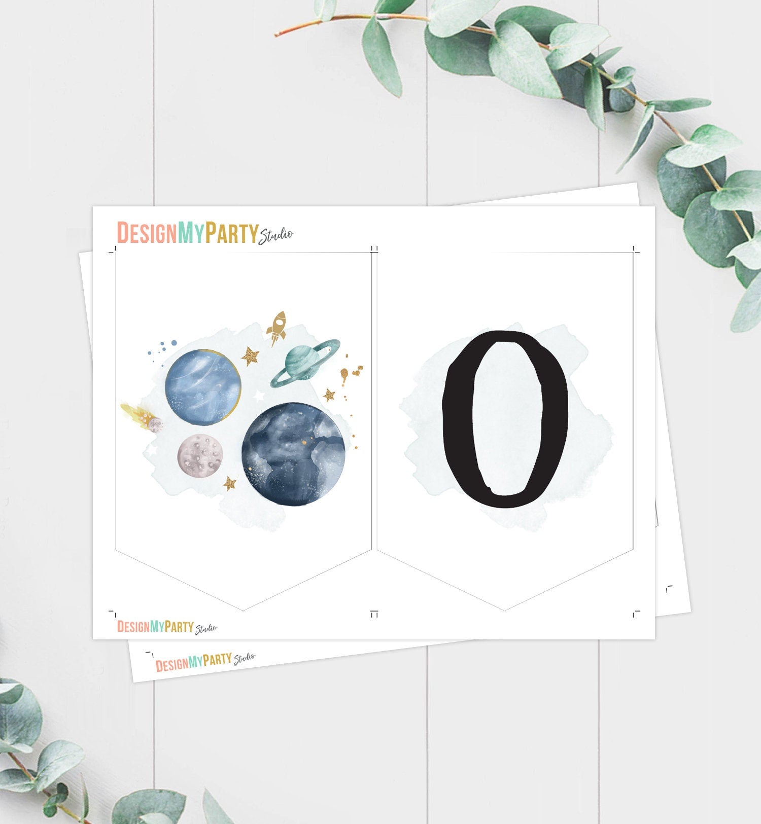 Outer Space Planets High Chair Banner Astronaut Rocket 1st First Birthday Boy High Chair ONE Banner Party Decor PRINTABLE Digital 0357