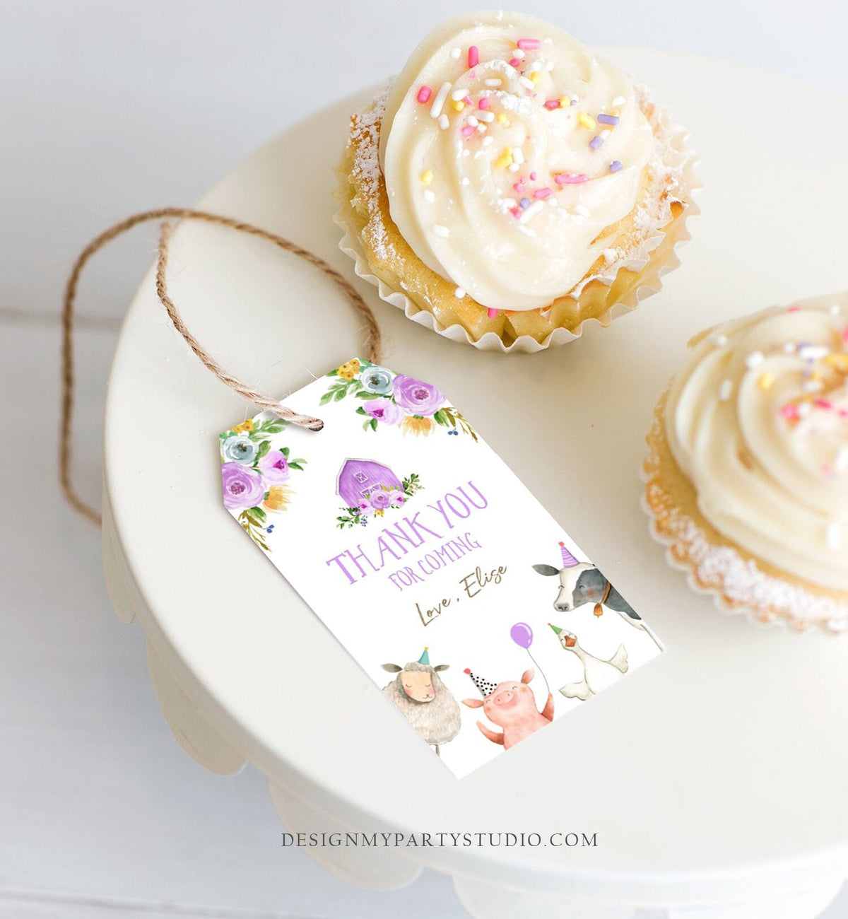 Editable Farm Favor Tags Tags Purple Farm Birthday Thank you tags Barnyard Gift Tag Girl Birthday Old McDonald Template PRINTABLE Corjl 0155