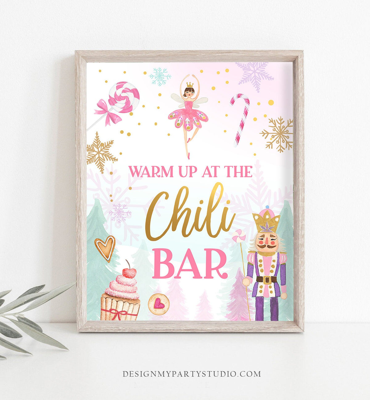 Chili Bar Sign Nutcracker Birthday Decor Hot Food Table Sign Girl Sugar Plum Fairy Pink Nutcracker Ballet Decor Download Printable 0352
