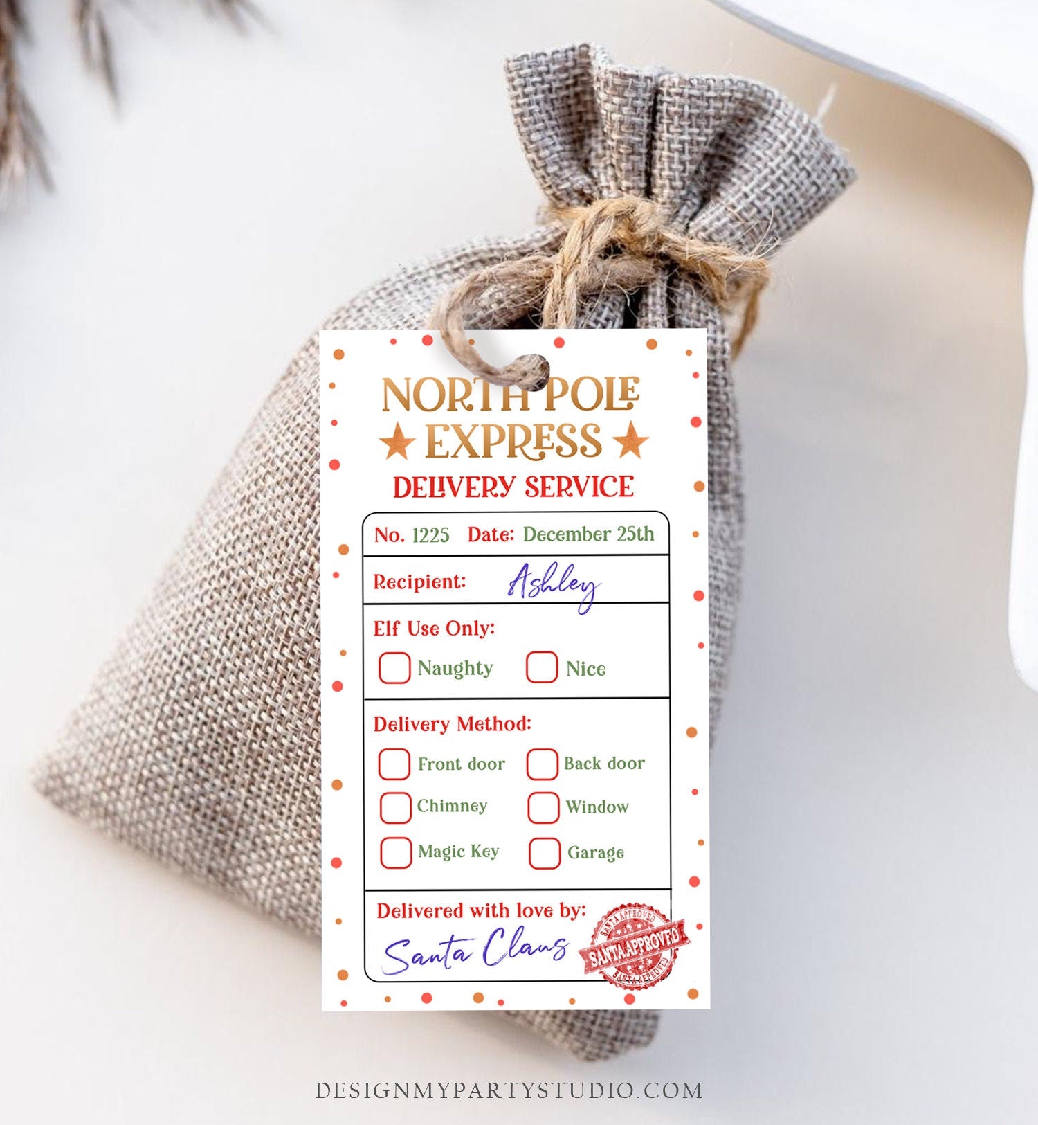 Editable North Pole Express Delivery Christmas Gift Tag Special Delivery Favor Tag Christmas Eve Santa Claus Label Printable Template 0358