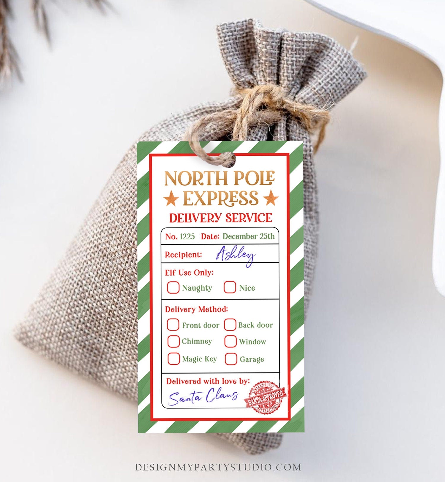 Editable North Pole Express Delivery Christmas Gift Tag Special Delivery Favor Tag Christmas Eve Santa Claus Label Template Printable 0443