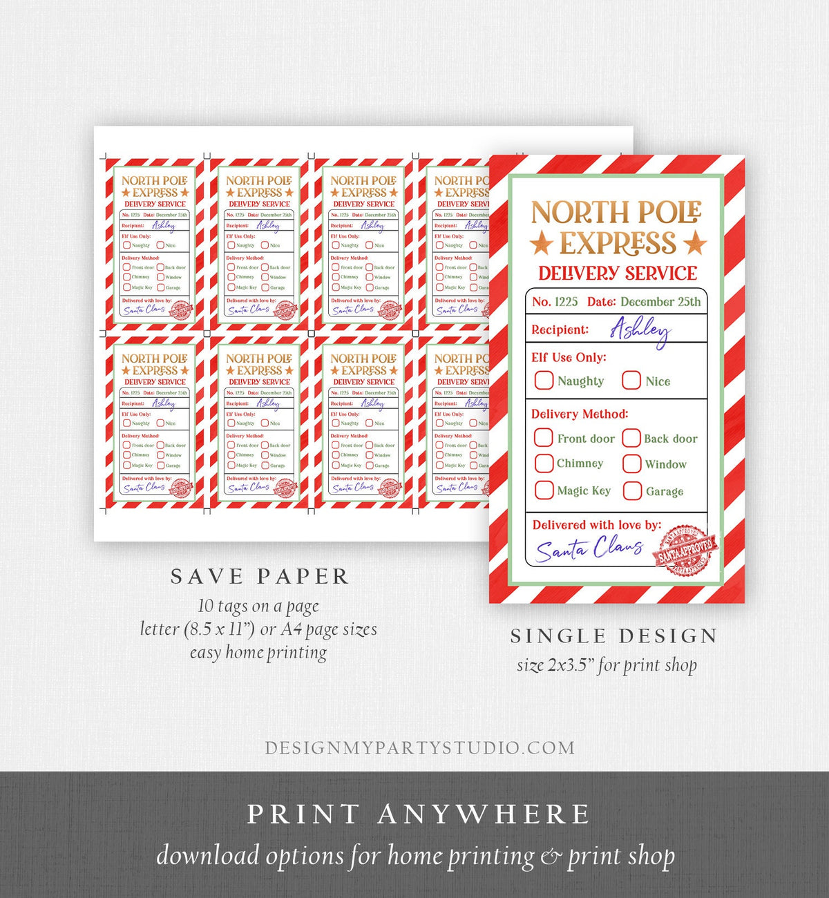 Editable North Pole Express Delivery Christmas Gift Tag Special Delivery Favor Tag Christmas Eve Santa Claus Label Printable Template 0443
