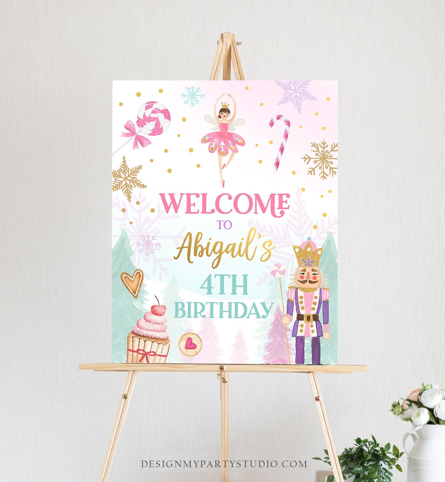 Editable Nutcracker Birthday Welcome Sign Winter Birthday Girl Land of Sweets Party Christmas Holiday Poster Digital Template Printable 0352