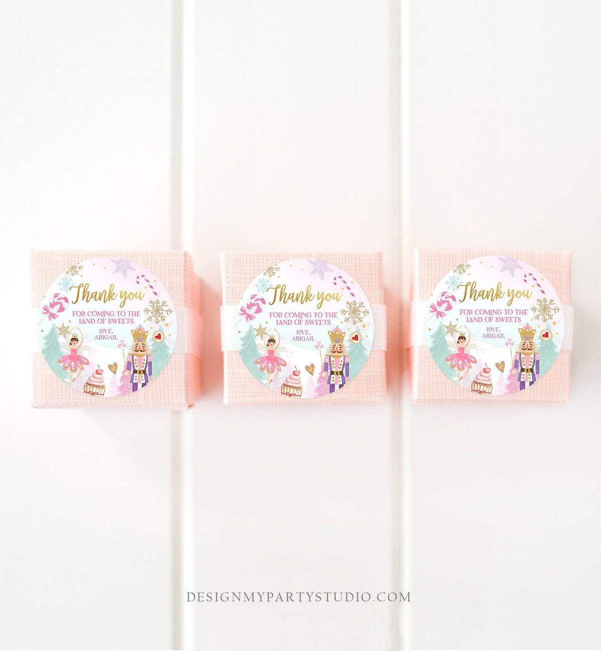 Editable Nutcracker Favor Tag Nutcracker Birthday Land of Sweets Thank You Tag Sugar Plum Fairy Christmas Winter Pink Gold Girl Corjl 0352