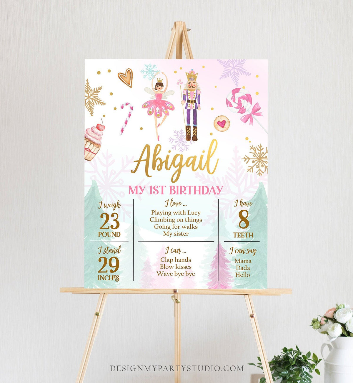 Editable Nutcracker Birthday Milestones Sign Girl First Birthday 1st Birthday Land of Sweets Milestone Board Digital Template Printable 0352