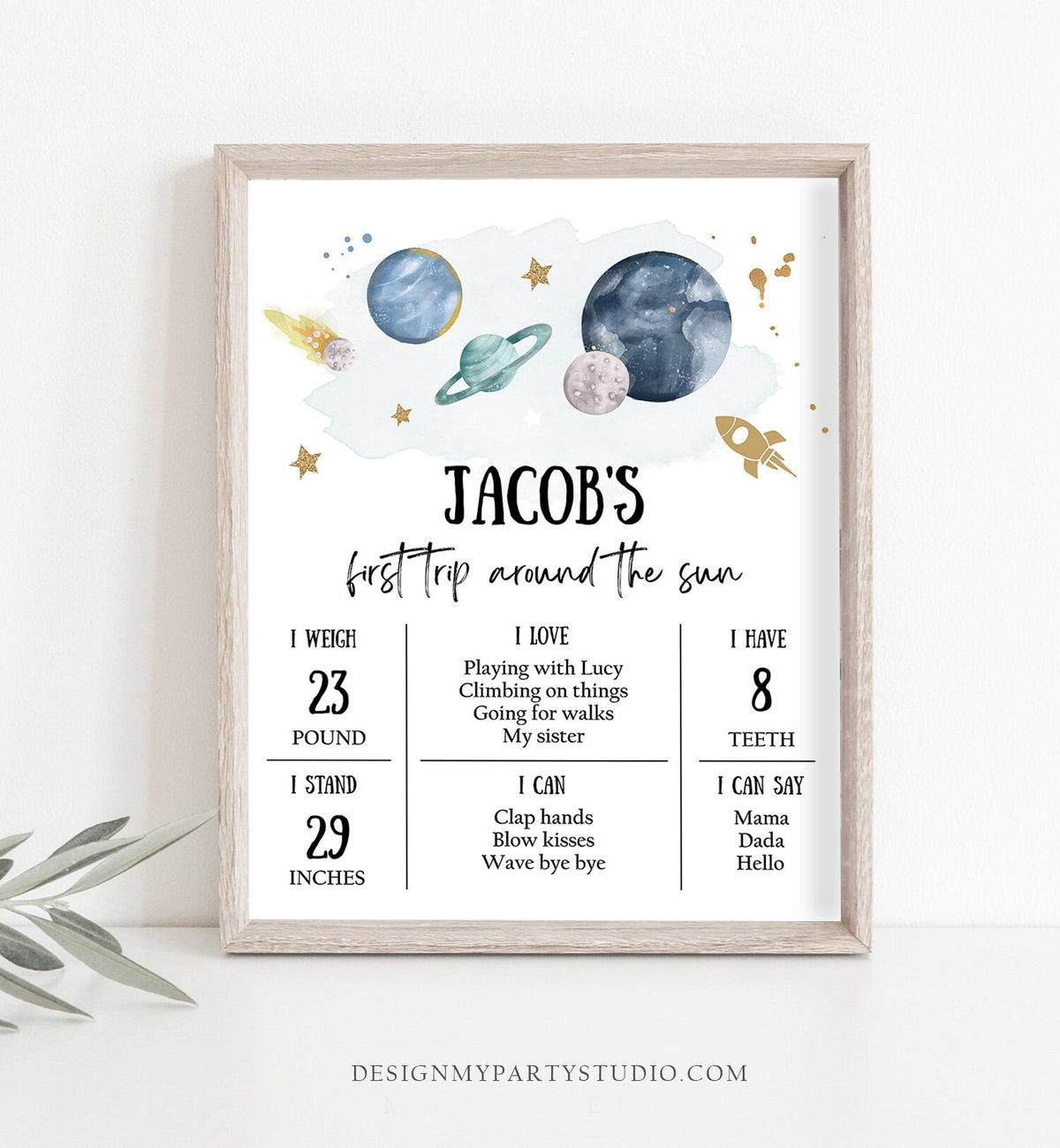Editable Outer Space Birthday Milestones Sign First Trip Around the Sun Boy 1st Birthday Galaxy Planets Digital Template Printable 0357