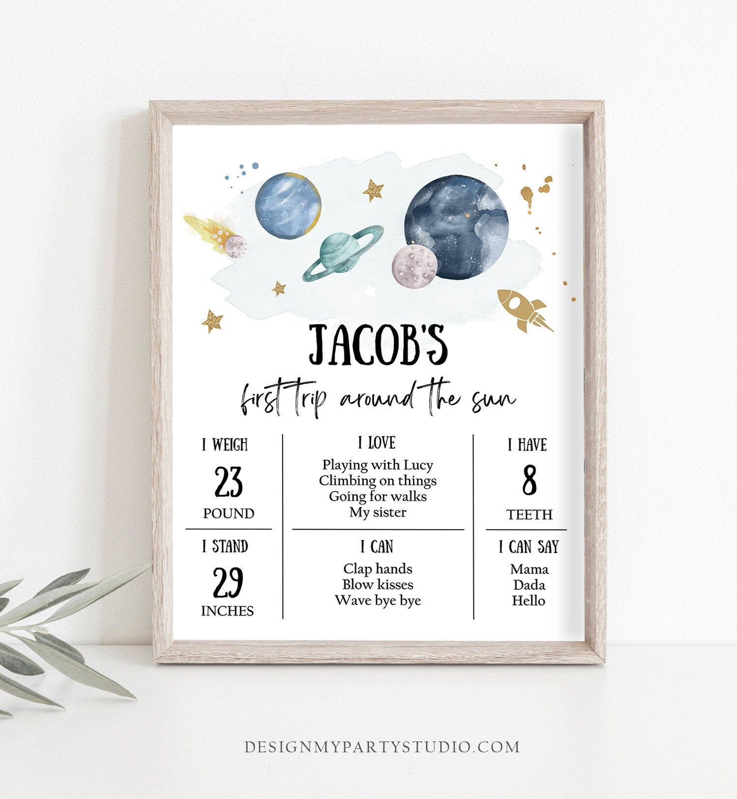 Editable Outer Space Birthday Milestones Sign First Trip Around the Sun Boy 1st Birthday Galaxy Planets Digital Template Printable 0357