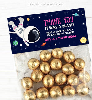 Editable Outer Space Astronaut Treat Bag Toppers Birthday Party Thank You It Was a Blast Sun Houston Girl Blast Off Corjl Template 0259