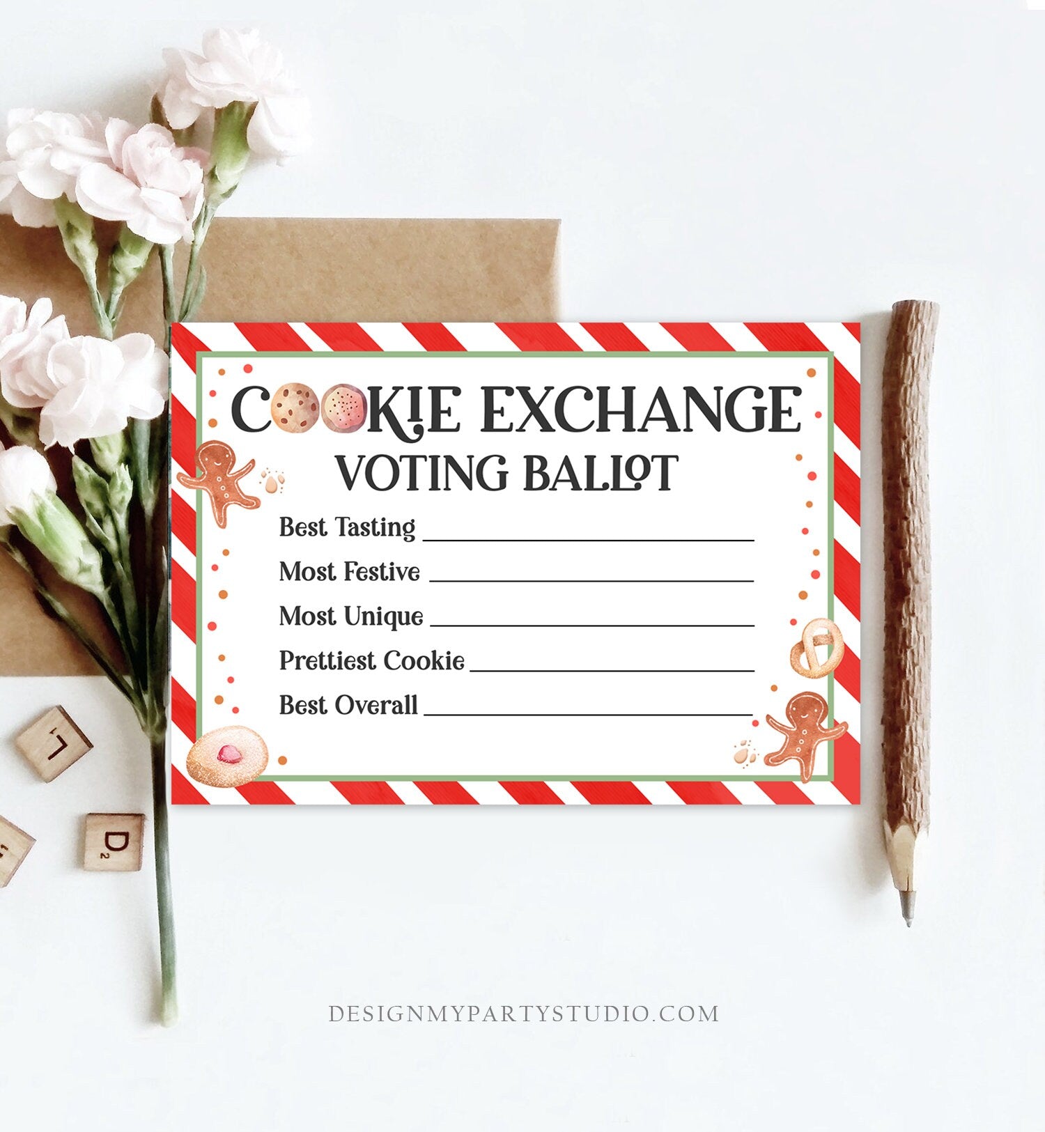 Editable Cookie Exchange Voting Ballots Cookie Vote Cards Christmas Cookie Swap Party Contest Holiday Digital Download Corjl Template 0358