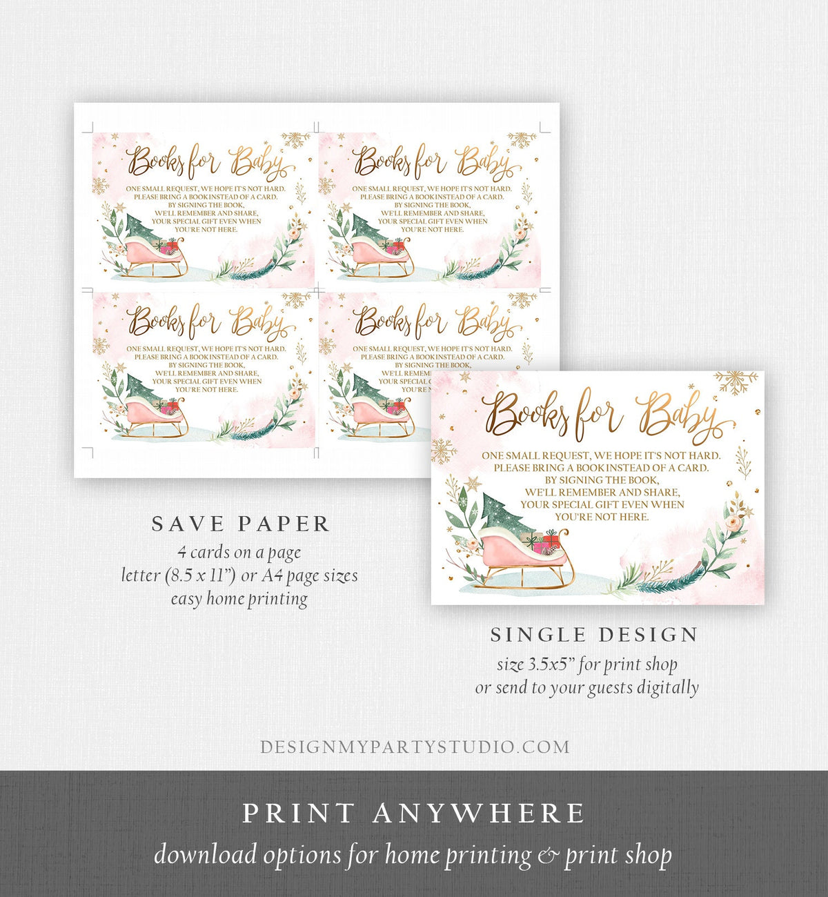 Editable Baby Its Cold Outside Bring a Book Card Winter Baby Shower Books for Baby Gender Neutral Sleigh Digital Template Printable 0353