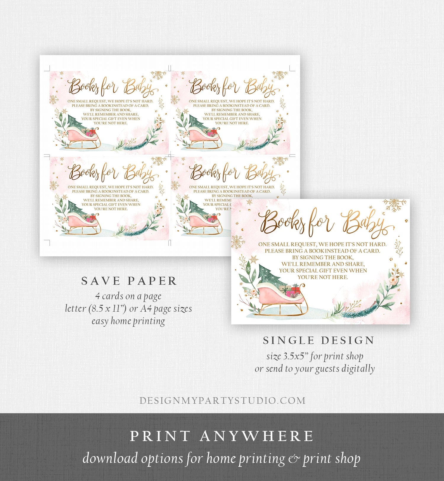 Editable Baby Its Cold Outside Bring a Book Card Winter Baby Shower Books for Baby Gender Neutral Sleigh Digital Template Printable 0353