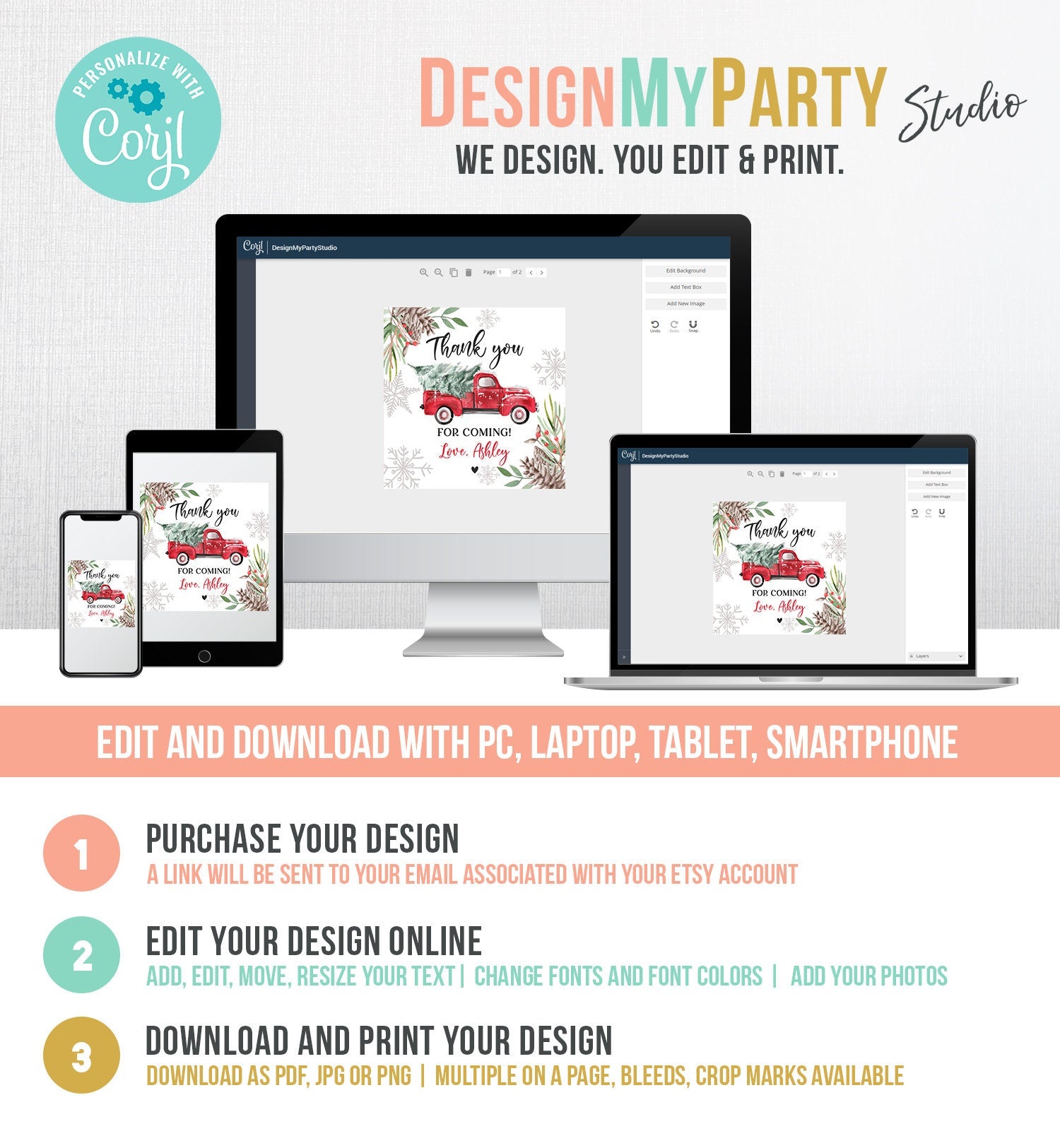 Editable Winter Truck Favor Tag Christmas Red Boy Birthday Baby Shower Bridal Shower Thank You Digital Download Template Printable 0356