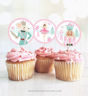 Nutcracker Cupcake Toppers Nutcracker Birthday Party Decorations Sugar Plum Fairy Girl Pink Stickers Tags download Digital PRINTABLE 0352