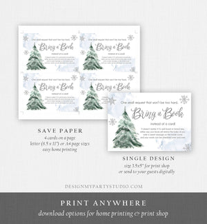 Editable Bring a Book Card Baby It's Cold Outside Baby Shower Winter Snow Boy Watercolor Books Baby Request Corjl Template Printable 0363