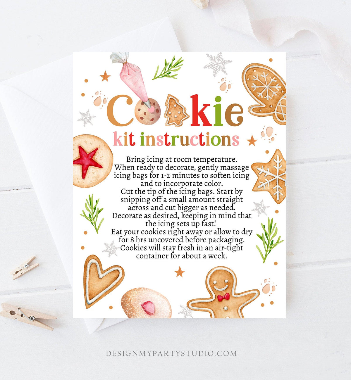 Editable Cookie Kit instructions Cookie Decorating Party DIY Cookie Kit Christmas Winter Instant Download Printable Template Corjl 0358