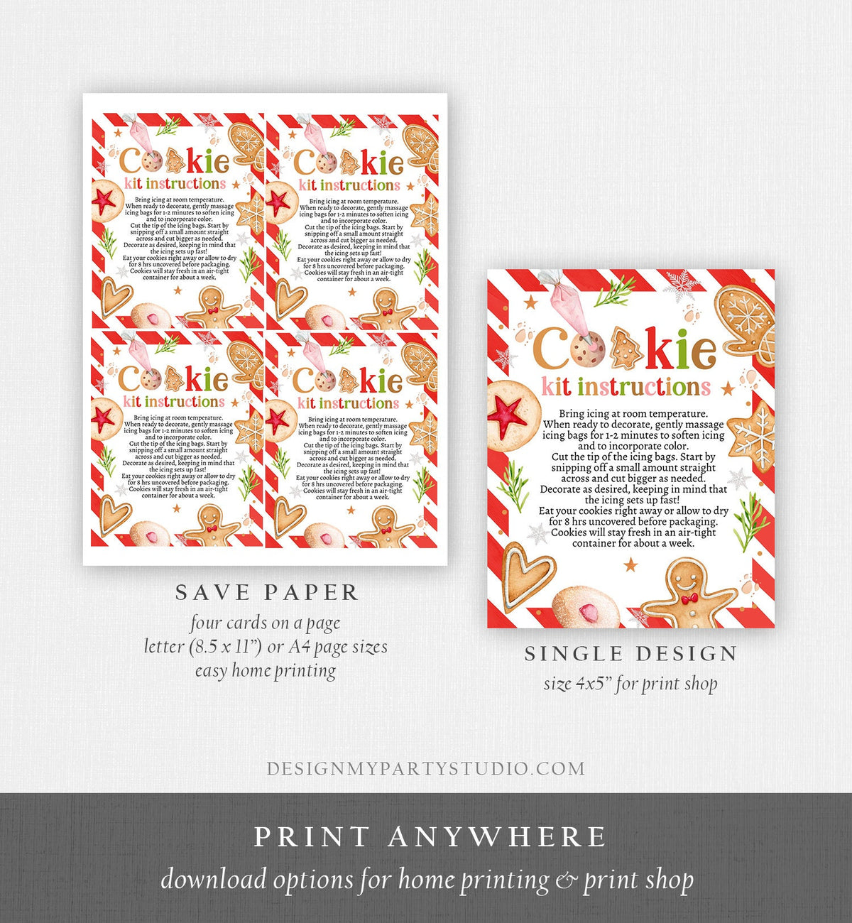 Editable Cookie Kit Instructions Cookie Exchange Decorating Party DIY Cookie Kit Christmas Winter Digital Download Template Printable 0358