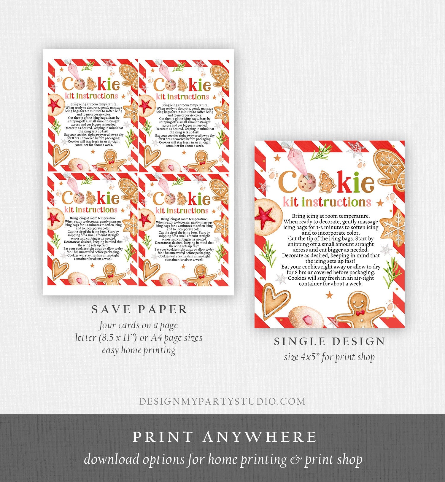 Editable Cookie Kit Instructions Cookie Exchange Decorating Party DIY Cookie Kit Christmas Winter Digital Download Template Printable 0358