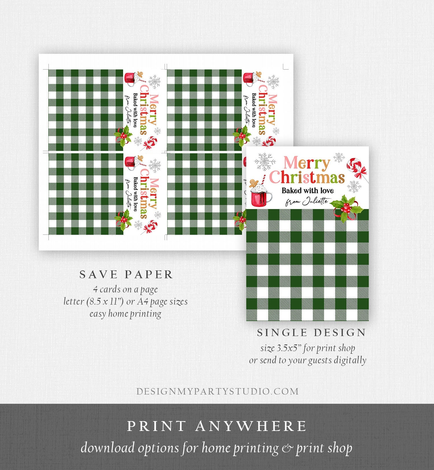 Editable Personalized Cookie Card Merry Christmas Cookie Card Gift Tag Mini Cookie Packaging Printable Instant Download Template Corjl 0358