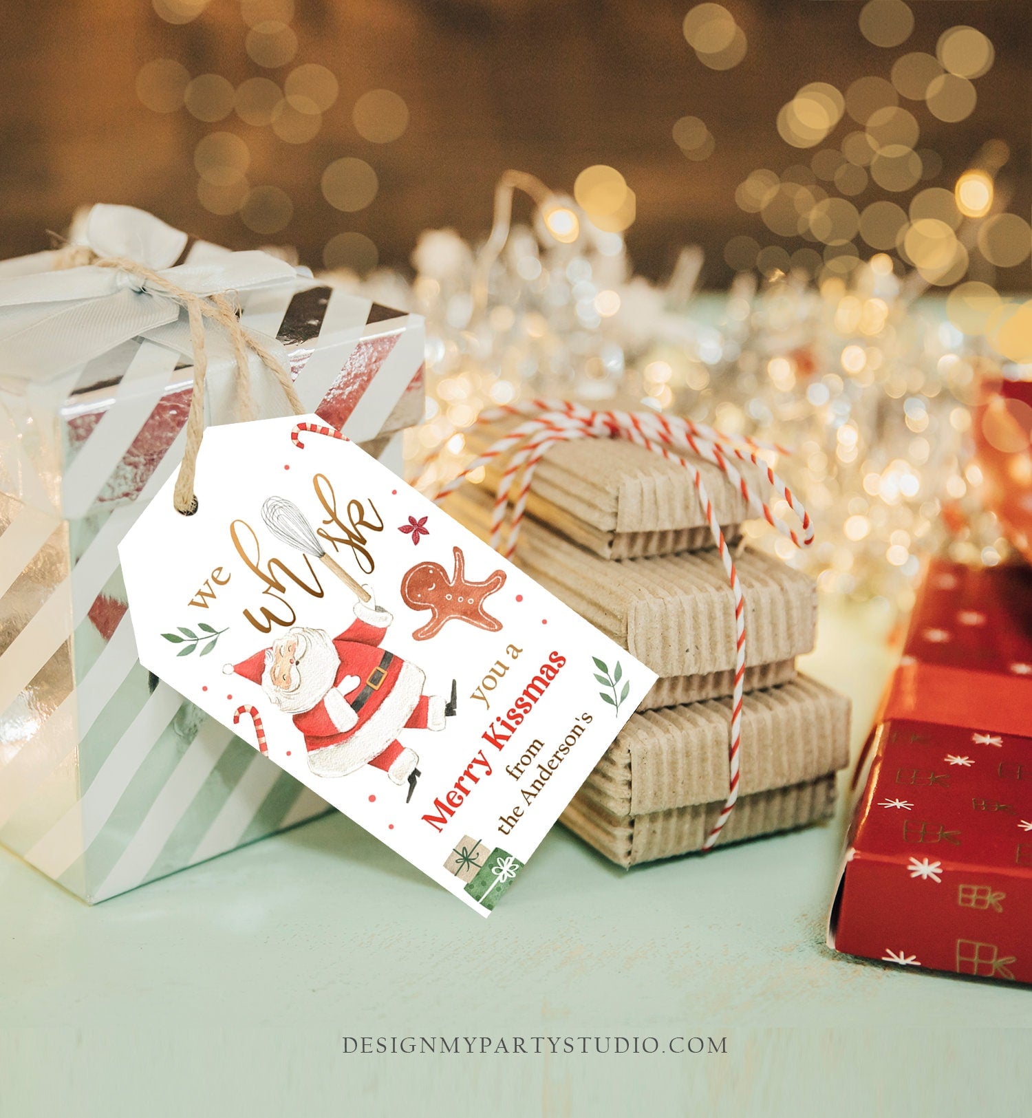 Editable We Whisk you a Merry Kissmas Tag Christmas Whisk Gift Tag Baking Tag Santa Holiday Favor Digital Download Template Printable 0443