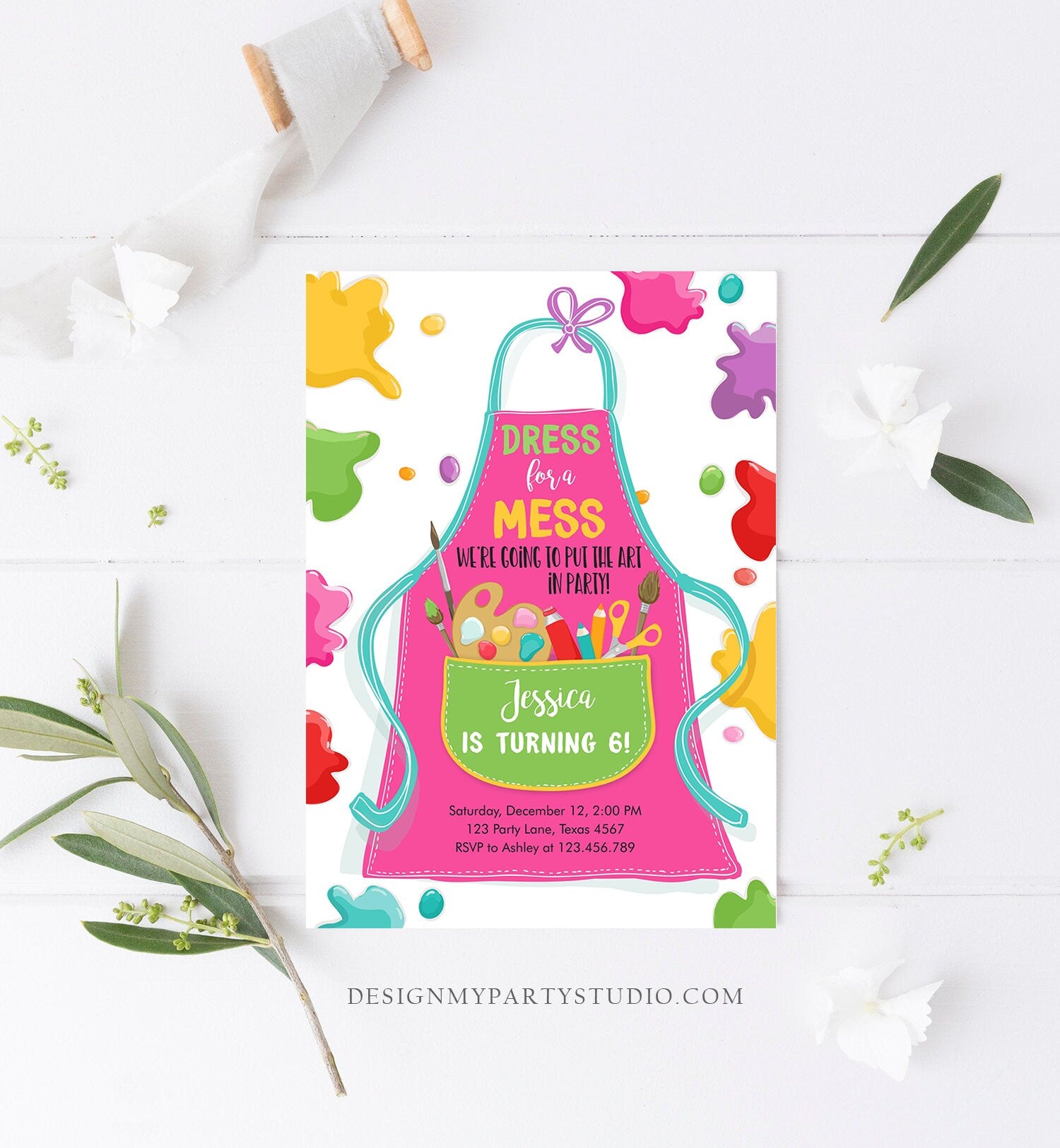 Editable Painting Party Invitation Art Party Birthday Invite Girl Pink Paint Craft Party Download Printable Template Digital Corjl 0319