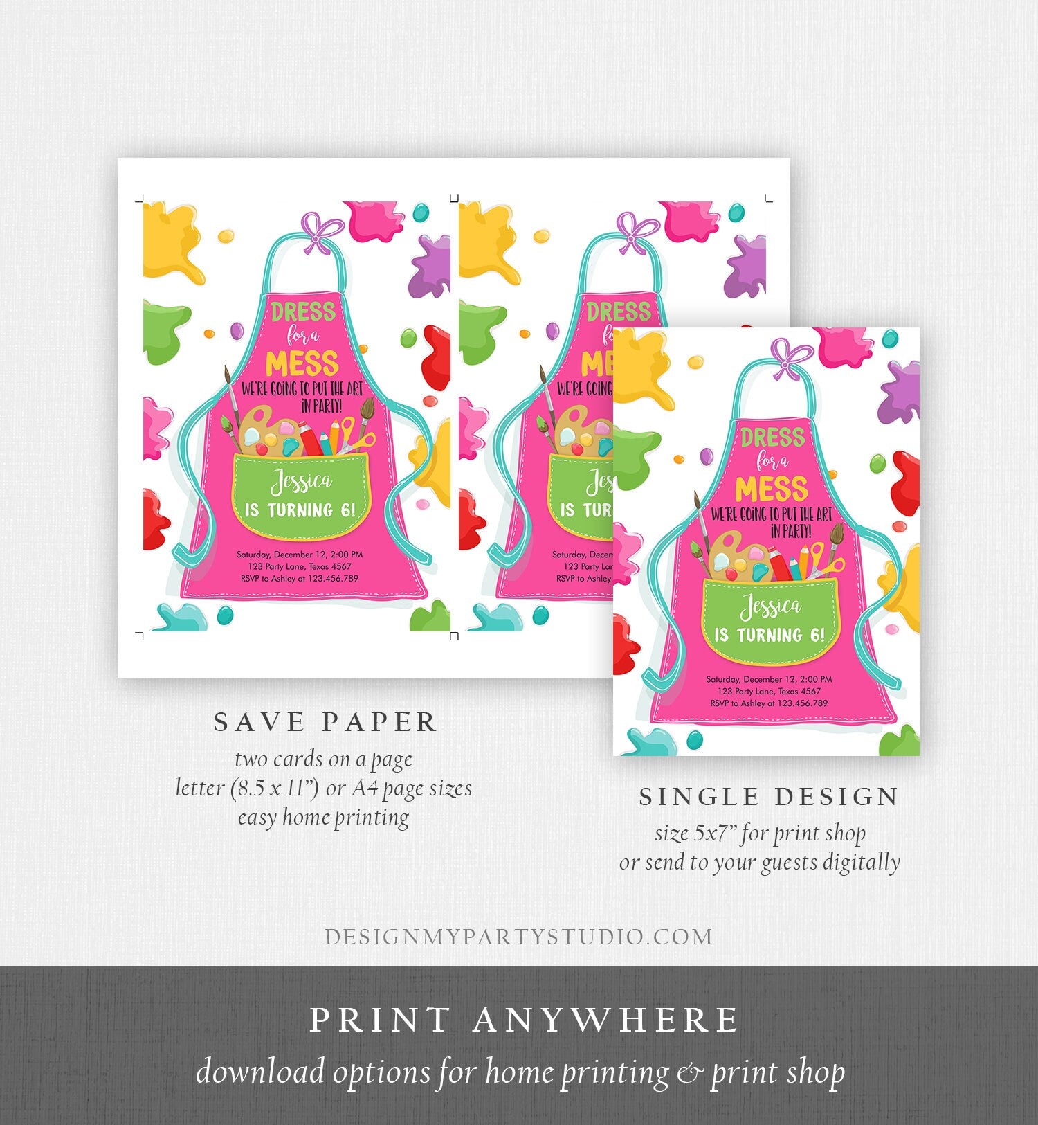 Editable Painting Party Invitation Art Party Birthday Invite Girl Pink - Design My Party Studio editable-painting-party-invitation-art-party-birthday-invite-girl-pink-design-my-party-studio