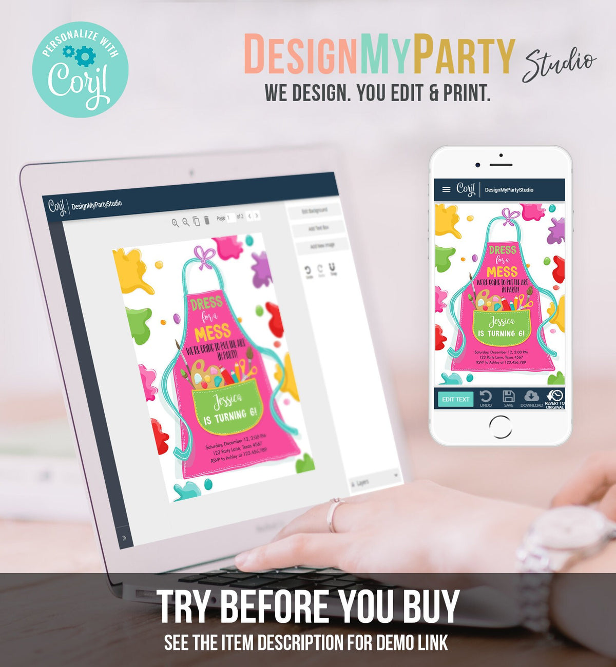 Editable Painting Party Invitation Art Party Birthday Invite Girl Pink Paint Craft Party Download Printable Template Digital Corjl 0319