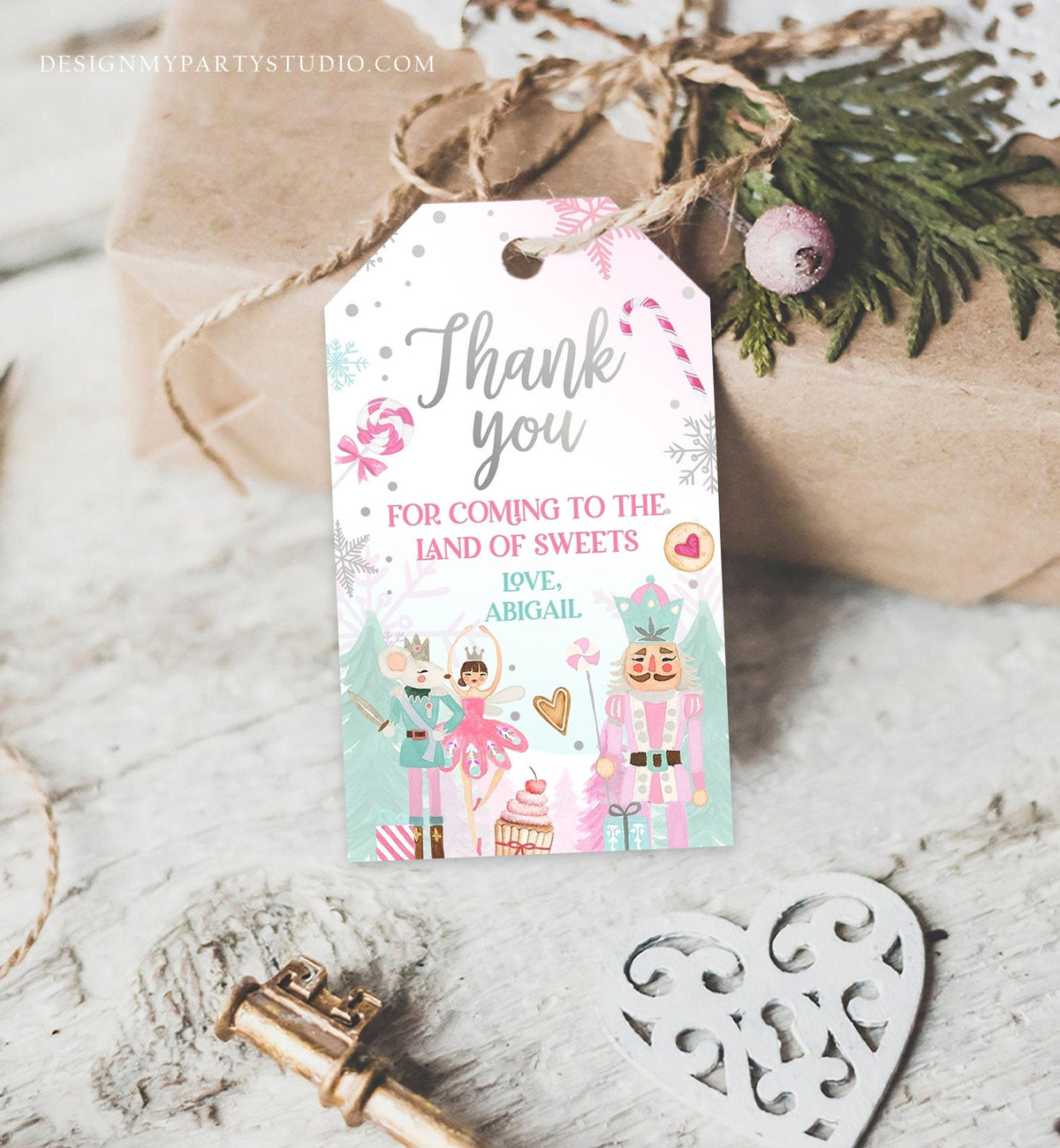 Editable Nutcracker Favor Tag Nutcracker Birthday Land of Sweets Thank You Tag Sugar Plum Fairy Christmas Winter Pink Silver Digital 0352