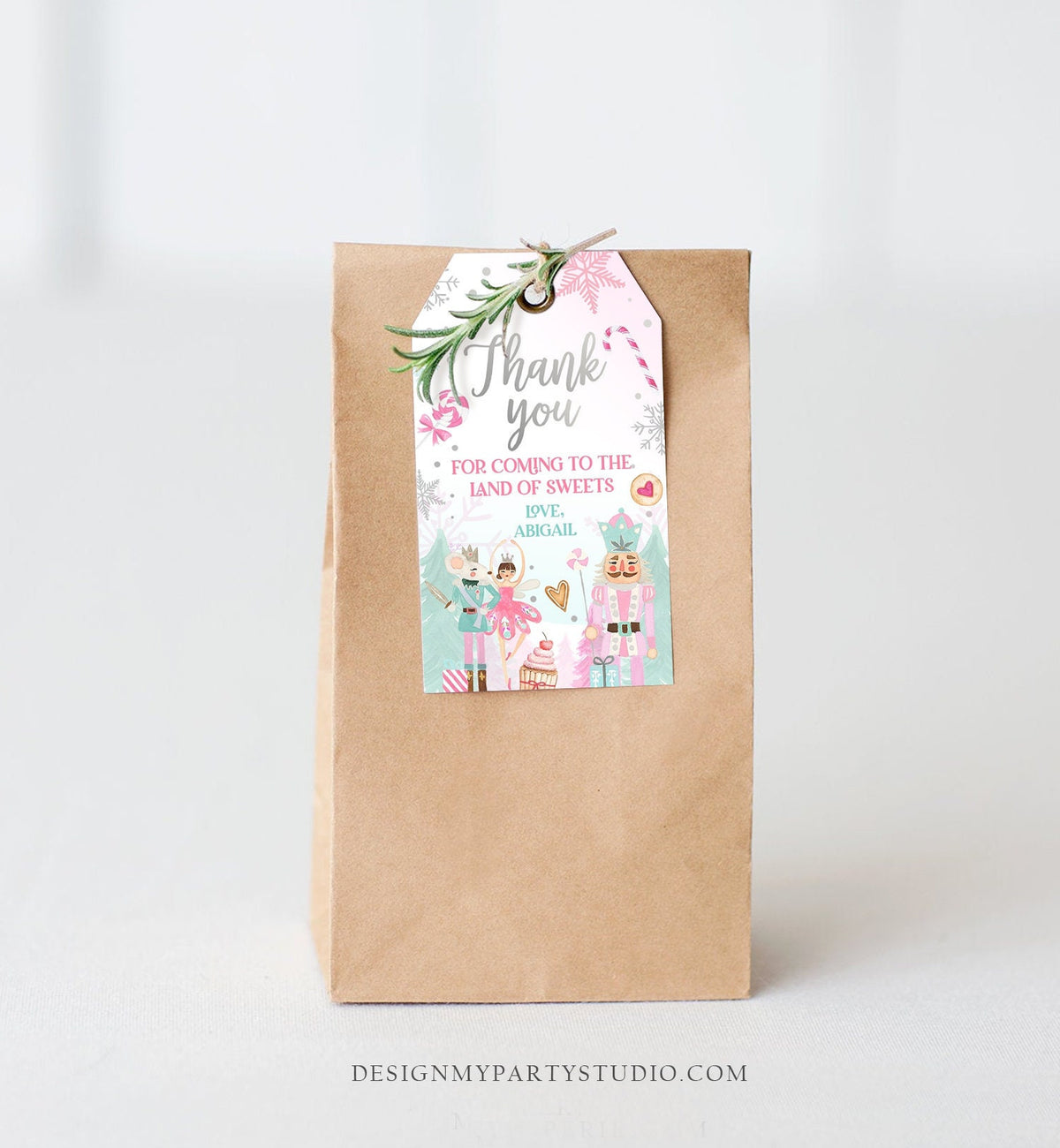 Editable Nutcracker Favor Tag Nutcracker Birthday Land of Sweets Thank You Tag Sugar Plum Fairy Christmas Winter Pink Silver Digital 0352