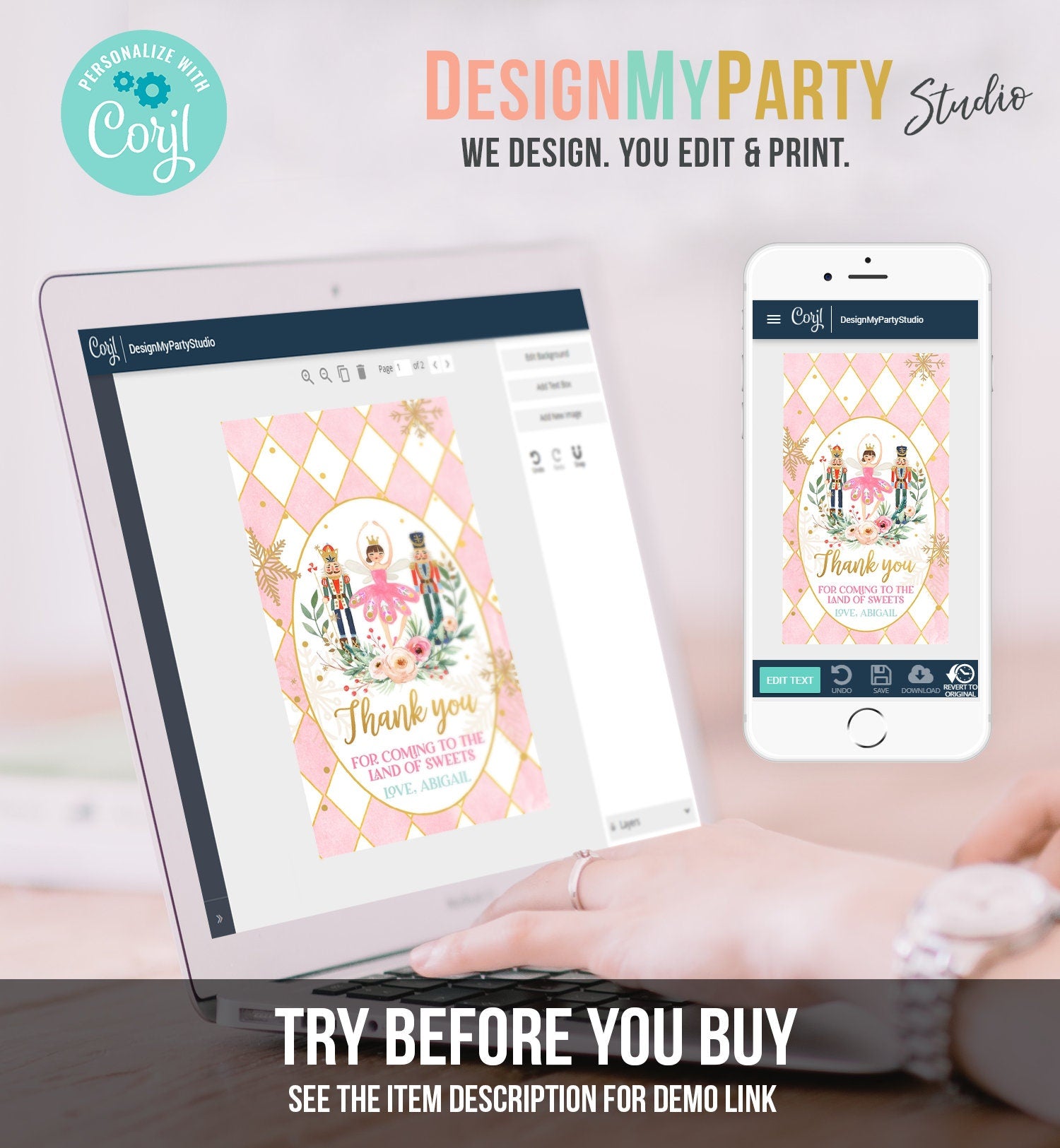Editable Nutcracker Favor Tag Land of Sweets Birthday Thank You Tag Sugar Plum Fairy Christmas Winter Digital Template Printable 0352