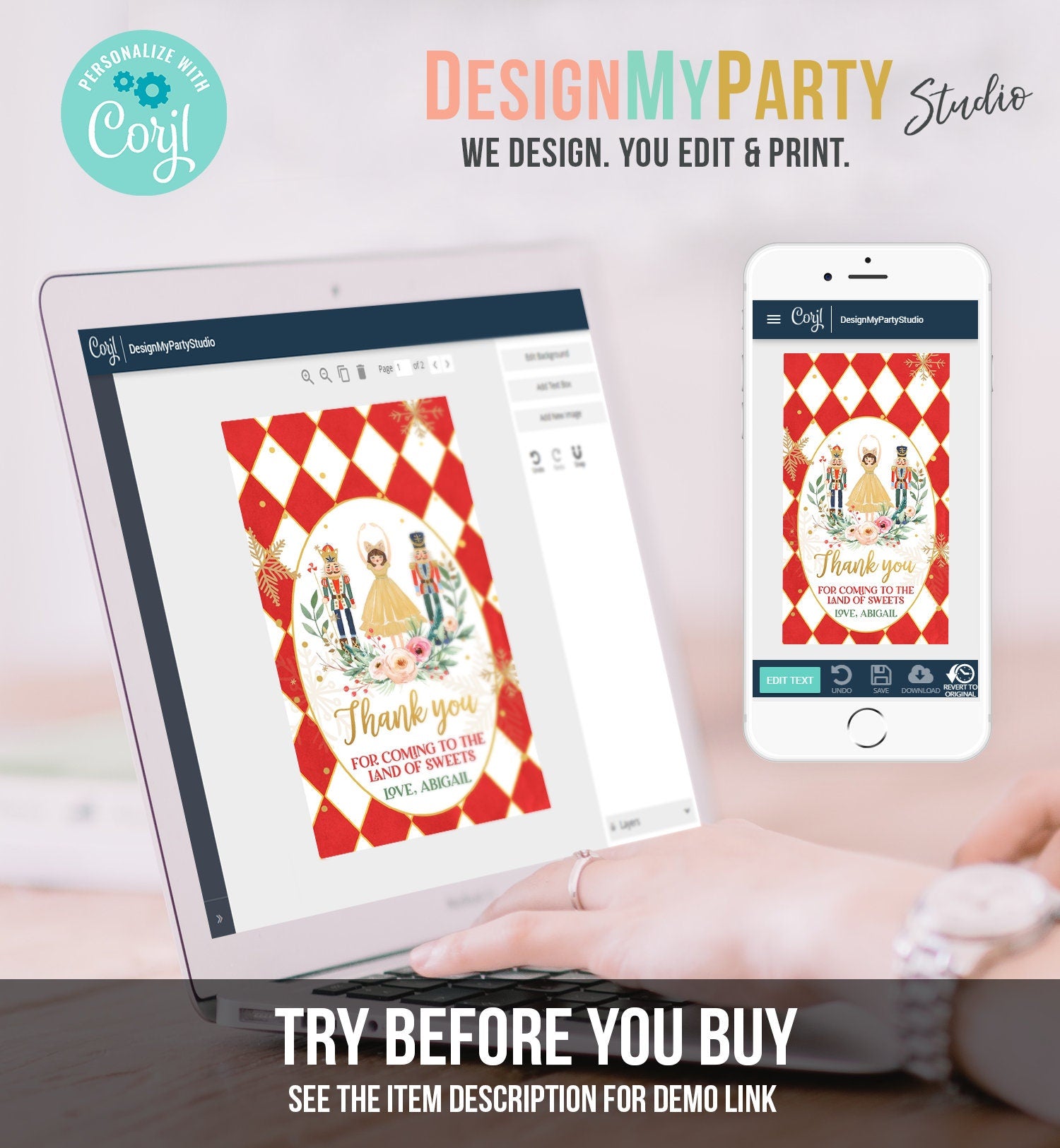 Editable Nutcracker Favor Tag Nutcracker Birthday Land of Sweets Thank You Tag Sugar Plum Fairy Merry Christmas Red Template Printable 0352