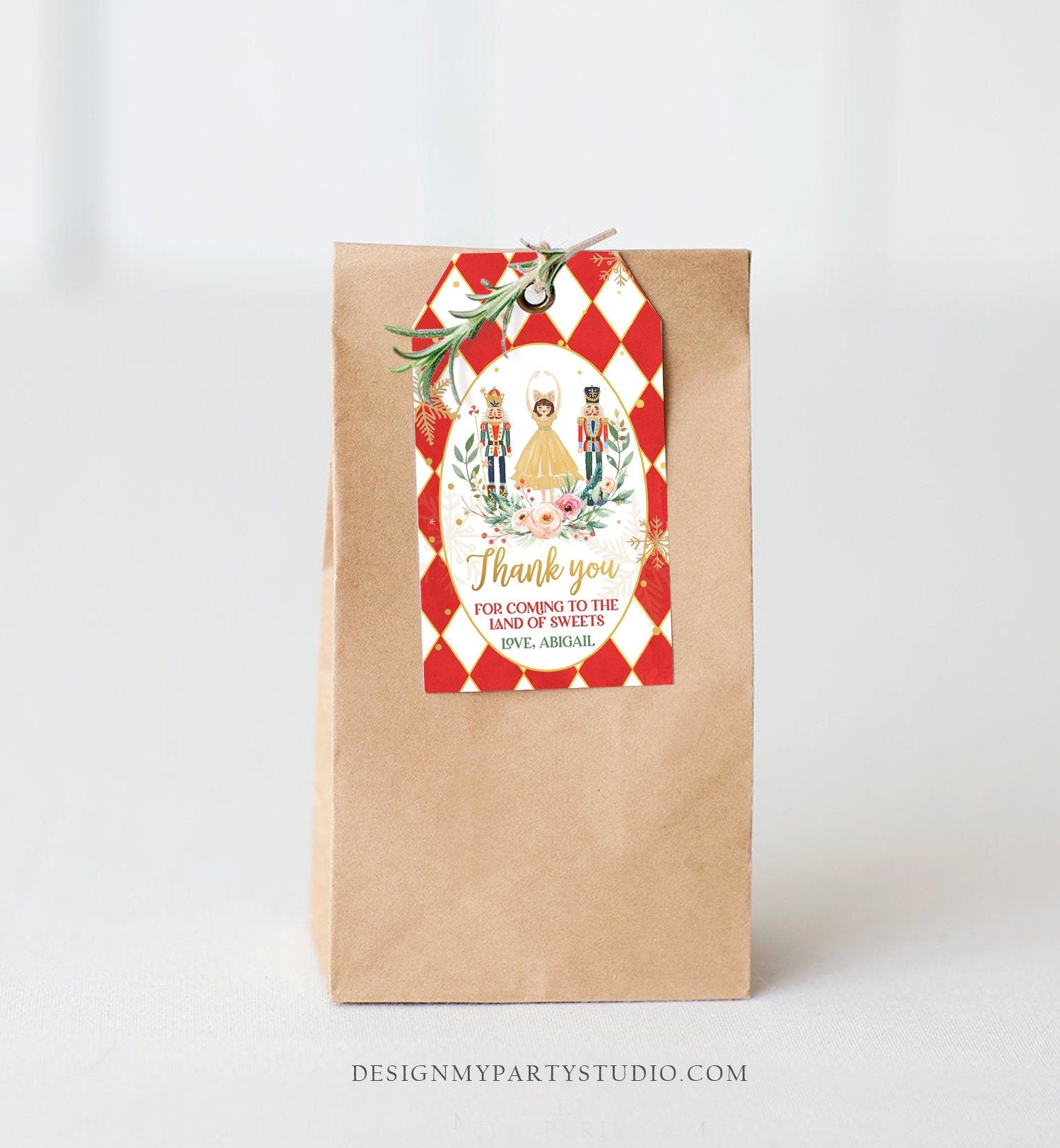 Editable Nutcracker Favor Tag Nutcracker Birthday Land of Sweets Thank You Tag Sugar Plum Fairy Merry Christmas Red Template Printable 0352