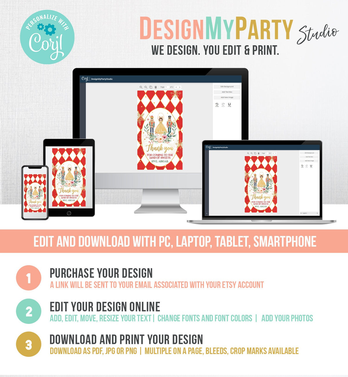 Editable Nutcracker Favor Tag Nutcracker Birthday Land of Sweets Thank You Tag Sugar Plum Fairy Merry Christmas Red Template Printable 0352