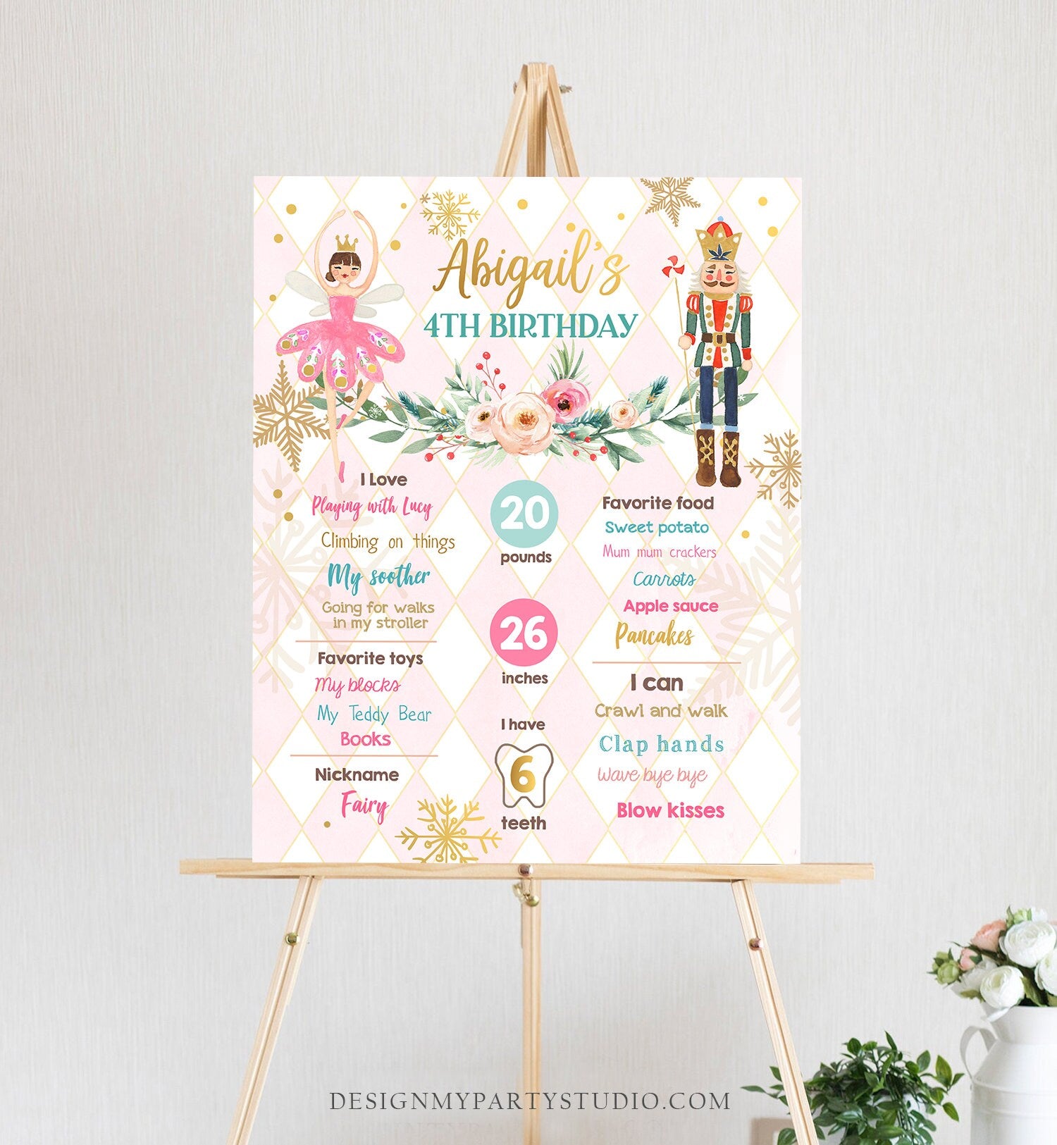 Editable Nutcracker Birthday Milestones Sign Girl First Birthday 1st Birthday Land of Sweets Milestone Board Digital Template Printable 0352