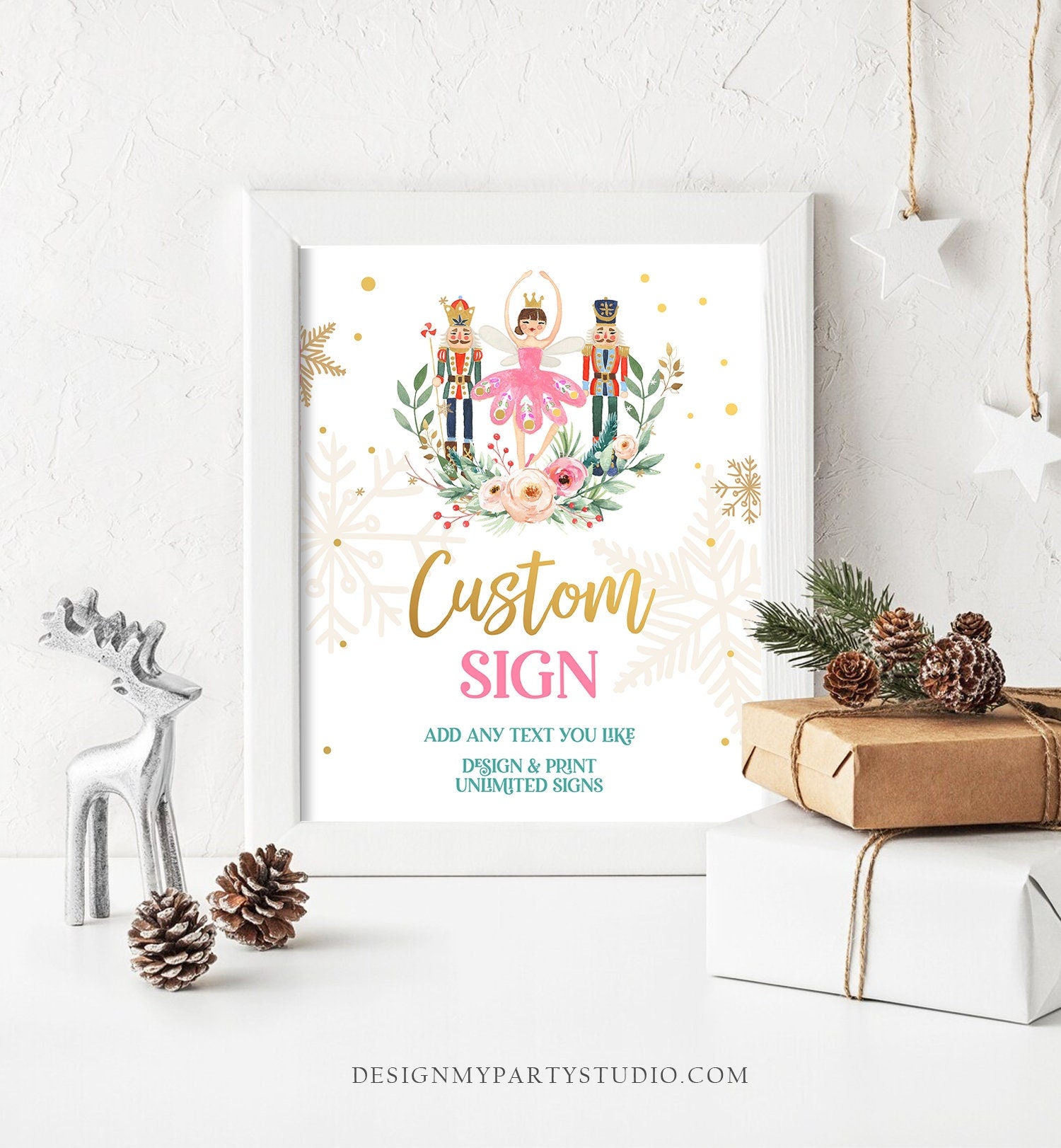 Editable Custom Sign Nutcracker Birthday Decor Land of Sweets Party Sign Sugar Plum Fairy Girl Pink Table Digital Template Printable 0352