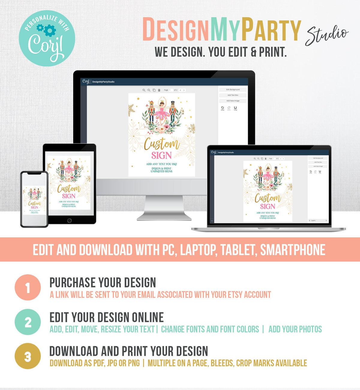 Editable Custom Sign Nutcracker Birthday Decor Land of Sweets Party Sign Sugar Plum Fairy Girl Pink Table Digital Template Printable 0352