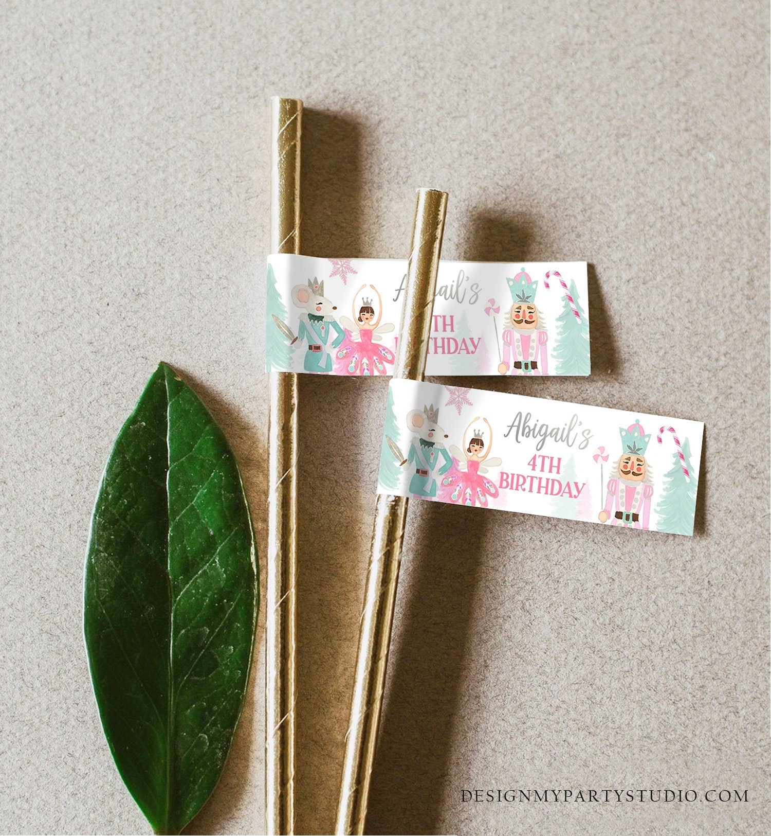 Editable Nutcracker Straw Tag Nutcracker Birthday Land of Sweets Mini Flag Sugar Plum Fairy Christmas Decor Winter Template Printable 0352