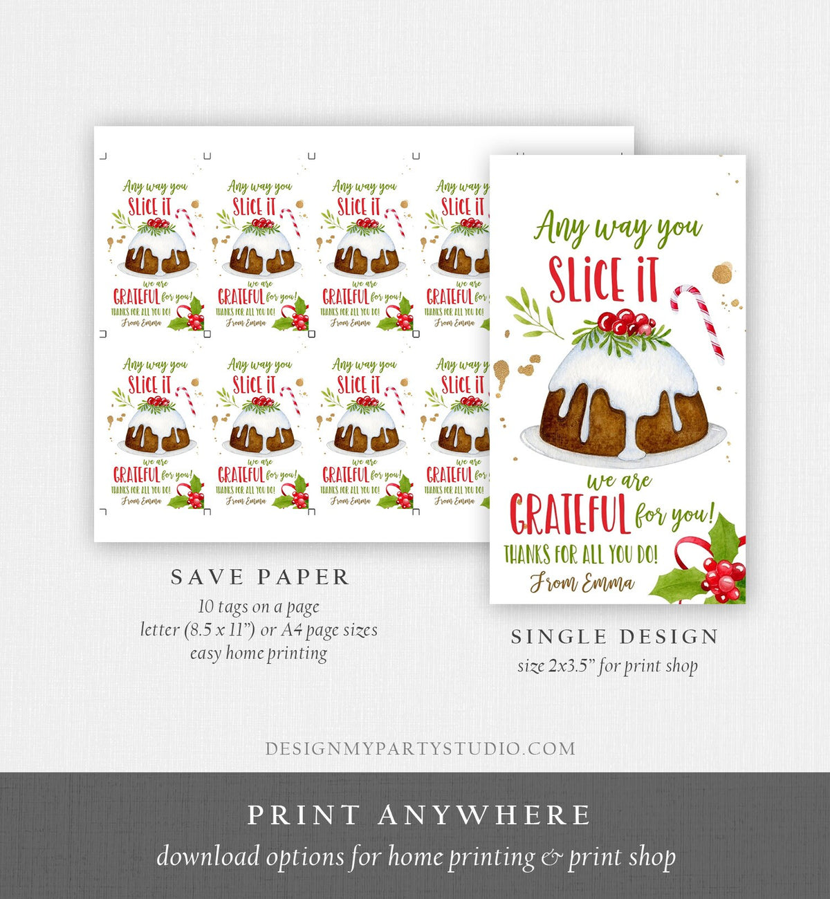 Editable Christmas Gift Tags Grateful Xmas Pie Tag Teacher Appreciation Staff Nurse Bakery Holiday Digital Download Template Printable 0362