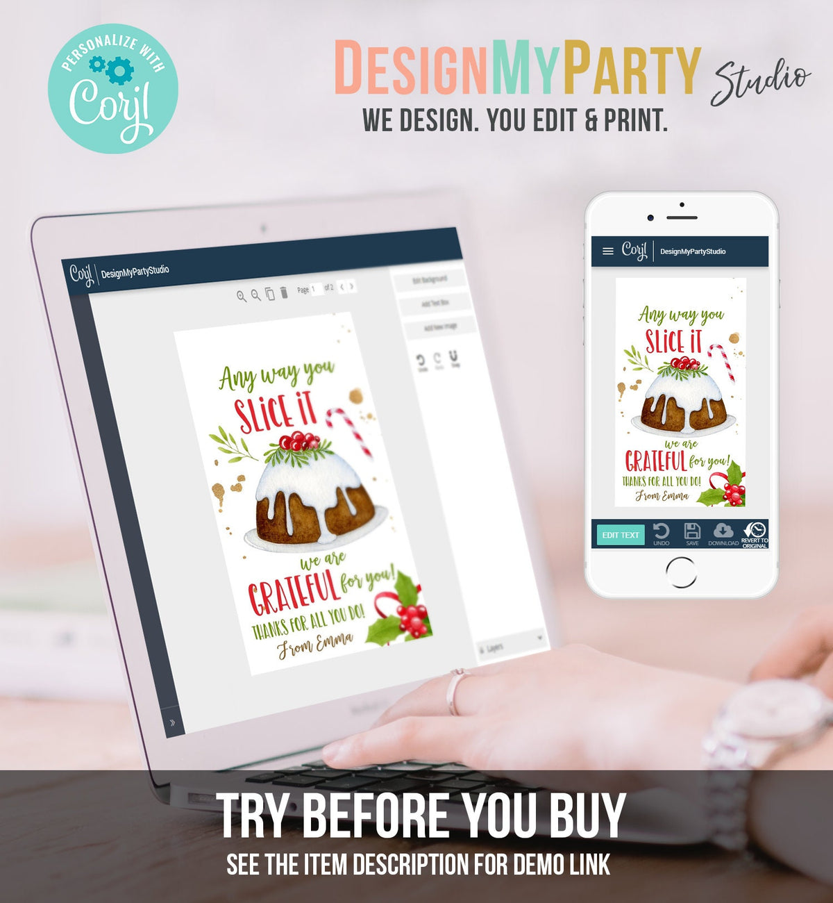 Editable Christmas Gift Tags Grateful Xmas Pie Tag Teacher Appreciation Staff Nurse Bakery Holiday Digital Download Template Printable 0362