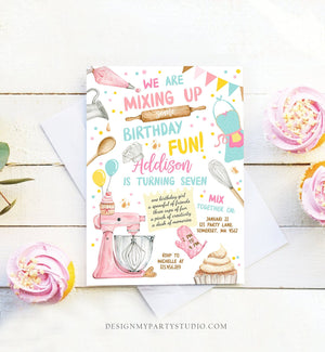 Editable Baking Birthday Party Invitation Kids Cooking Birthday Girl Chef Party Kitchen Cupcakes Pink Download Printable Corjl Template 0364