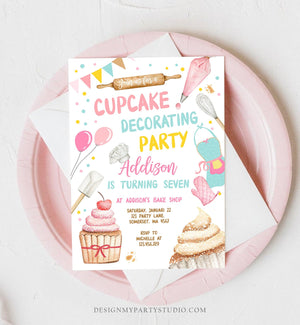 Editable Cupcake Decorating Party Invitation Kids Cooking Birthday Cupcake Invite Girl Chef Party Download Printable Corjl Template 0364