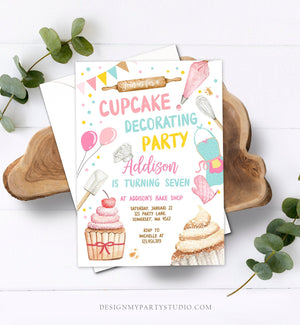 Editable Cupcake Decorating Party Invitation Kids Cooking Birthday Cupcake Invite Girl Chef Party Download Printable Corjl Template 0364