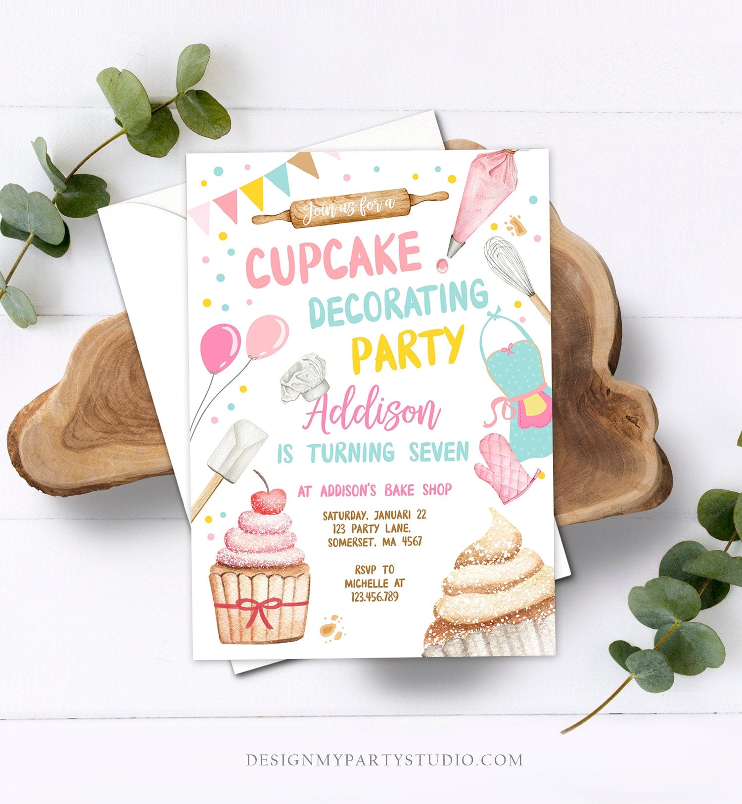 Editable Cupcake Decorating Party Invitation Kids Cooking Birthday Cupcake Invite Girl Chef Party Download Printable Corjl Template 0364