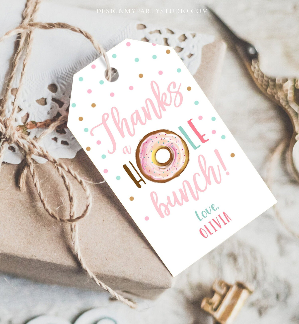 Editable Donut Favor Tags Tags Donut Birthday Donut Thank you tags A hole bunch Birthday Girl Pink Donut tags Template PRINTABLE Corjl 0368