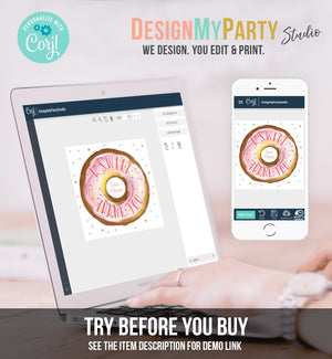 Editable Donut Favor Tags Donut Birthday A Sweet Thank You Donut Tag Stickers Girl Pink Donut Dough Two Sweet Tags Round Template Corjl 0368