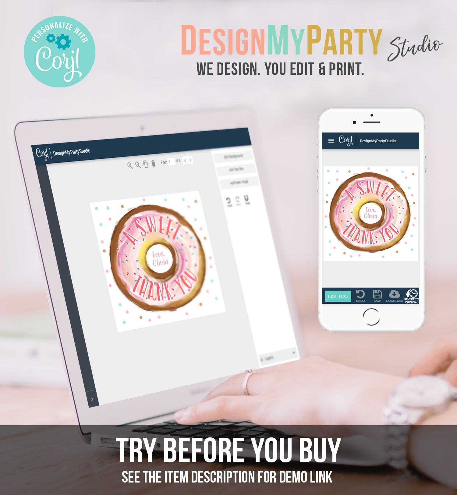 Editable Donut Favor Tags Donut Birthday A Sweet Thank You Donut Tag Stickers Girl Pink Donut Two Sweet Stickers Round Template Digital 0368
