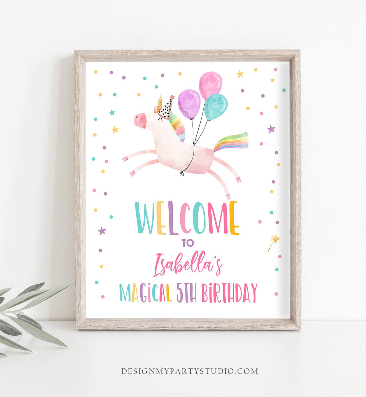 Editable Unicorn Welcome Sign Unicorn Birthday Door Sign Rainbow Girl Magical Party Sign Poster Pink First Template PRINTABLE Digital 0336