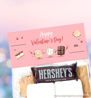 Editable Valentine Treat Bag Toppers Smores Valentine Cards For Kids Valentines Smore Treat Tags Download Printable Corjl Template 0370