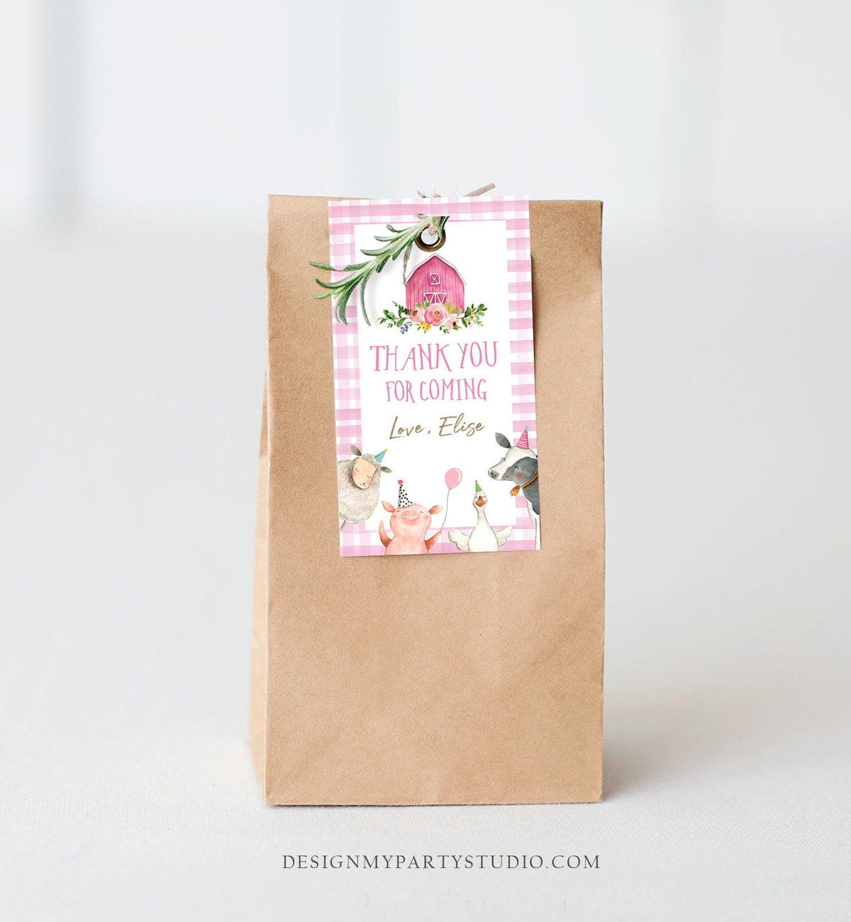 Editable Farm Favor Tags Tags Pink Farm Birthday Thank you tags Barnyard Gift Tag Girl Birthday Old McDonald Digital Template Printable 0155